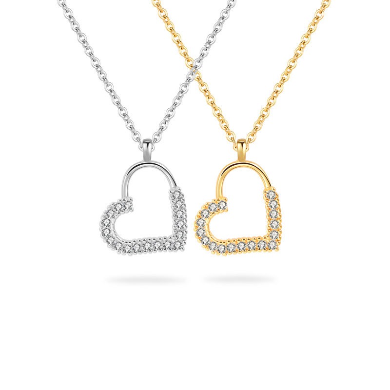 S925 sterling silver necklace silver inlaid zircon heart pendant clavicle chain