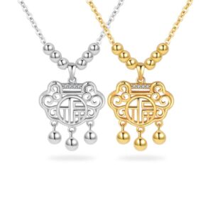 S925 sterling silver necklace silver inlaid with zircon Chinese style longevity lock pendant clavicle chain