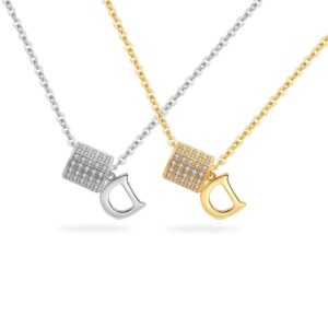S925 sterling silver necklace silver set with zircon D letter pendant clavicle chain