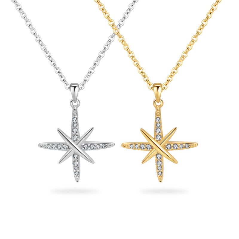 S925 sterling silver necklace silver inlaid zircon star pendant clavicle chain