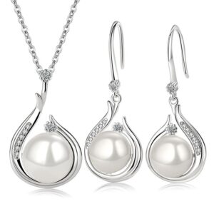 S925 sterling silver necklace silver set zircon round pearl pendant clavicle chain