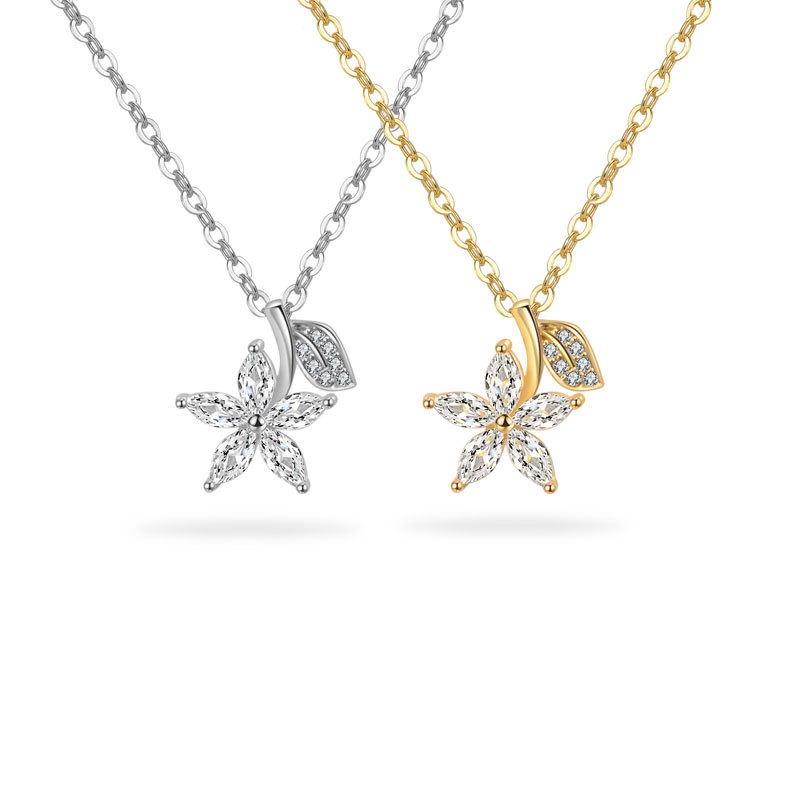 S925 sterling silver necklace cherry blossom leaf pendant clavicle chain