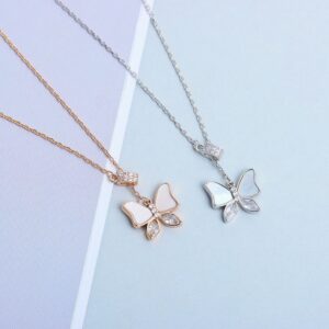 S925 sterling silver necklace mother-of-pearl butterfly pendant clavicle chain