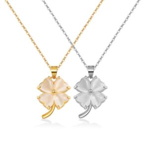 S925 sterling silver necklace clover opal flower pendant clavicle chain