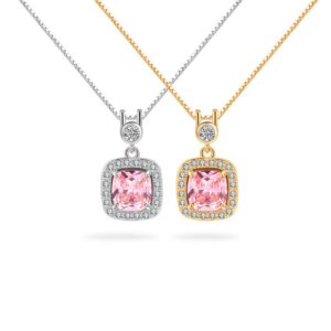 S925 sterling silver necklace square pink zircon pendant clavicle chain