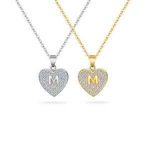 S925 sterling silver necklace M letter heart pendant clavicle chain