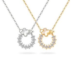 S925 sterling silver necklace four-leaf clover shape inlaid with zircon pendant clavicle chain