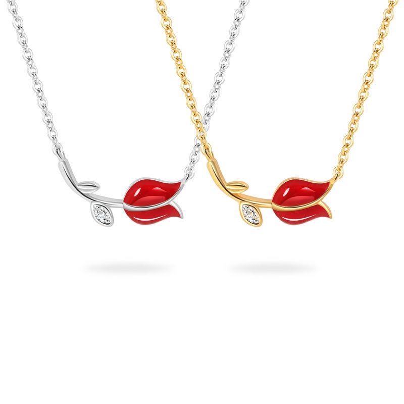 S925 sterling silver necklace tulip flower pendant clavicle chain