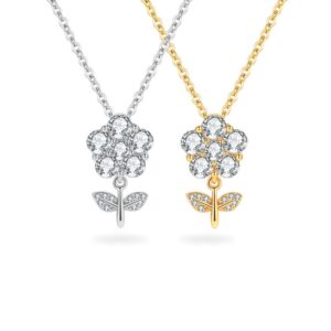 S925 sterling silver necklace flower pendant clavicle chain