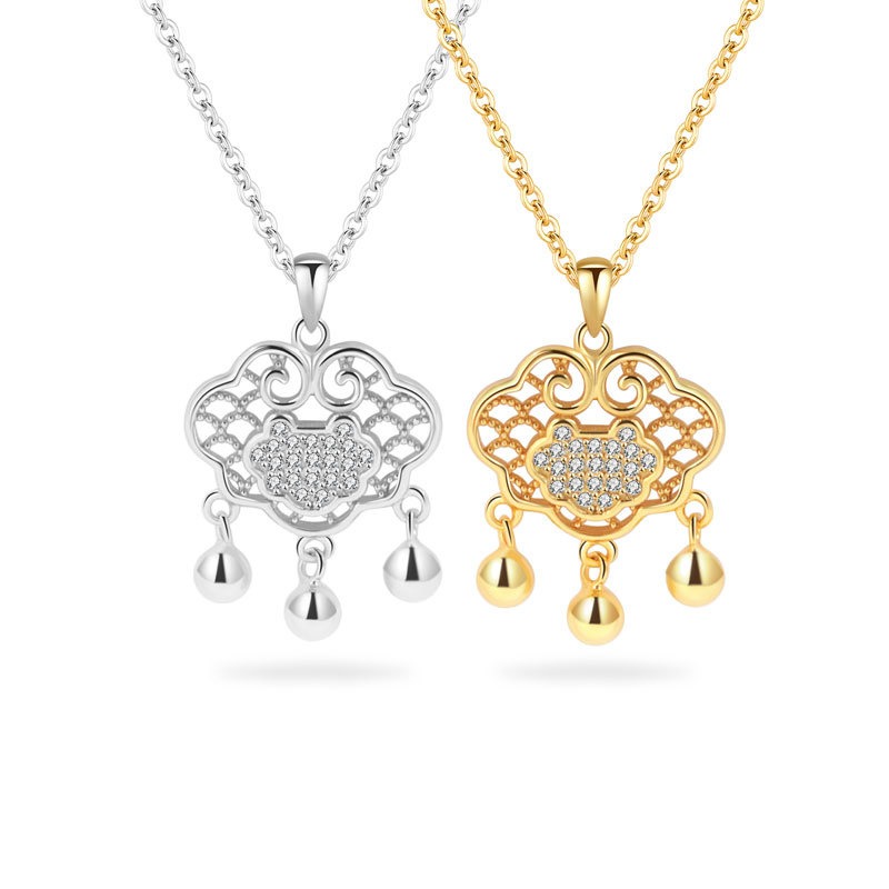 S925 sterling silver necklace Chinese style longevity lock pendant clavicle chain