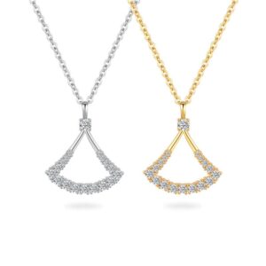 S925 sterling silver necklace hollow fan pendant clavicle chain