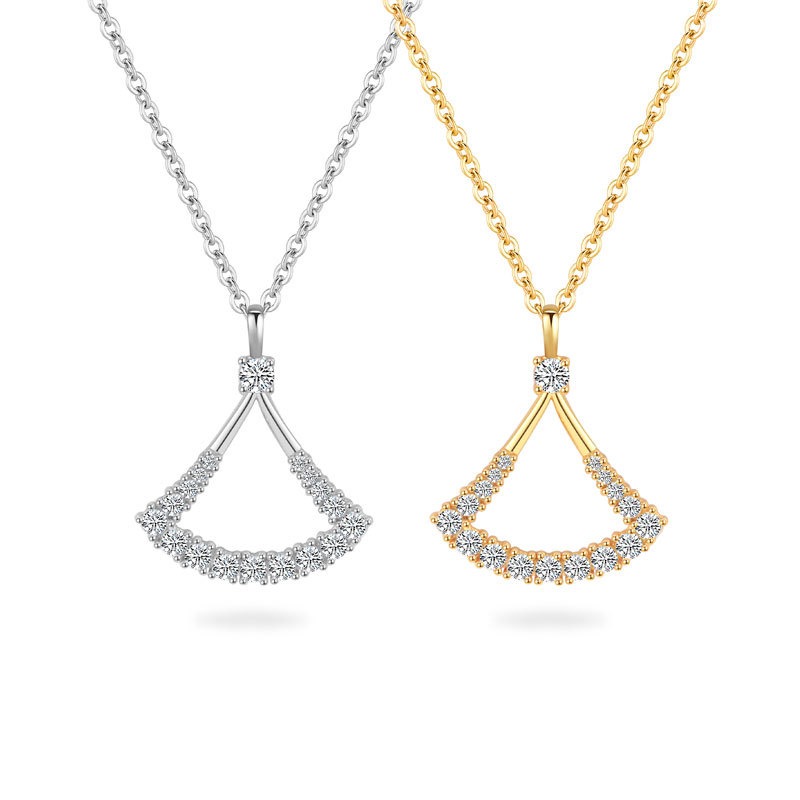 S925 sterling silver necklace hollow fan pendant clavicle chain