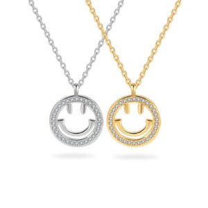 S925 sterling silver necklace smiley face pendant clavicle chain