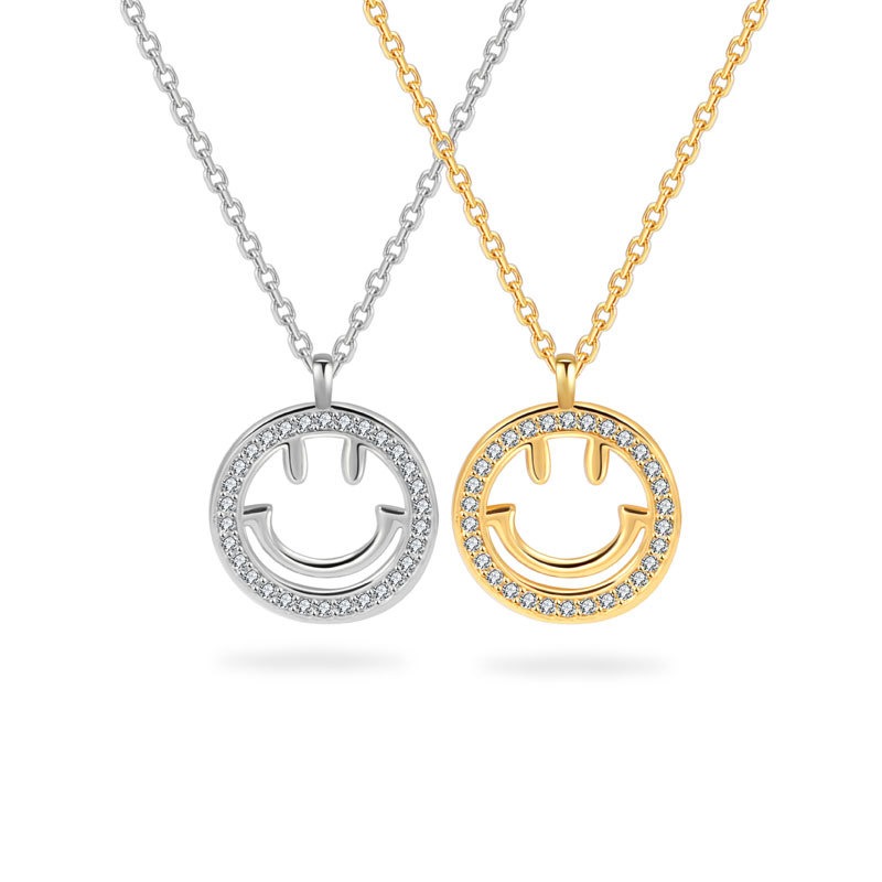S925 sterling silver necklace smiley face pendant clavicle chain
