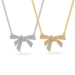 S925 sterling silver necklace bow pendant clavicle chain