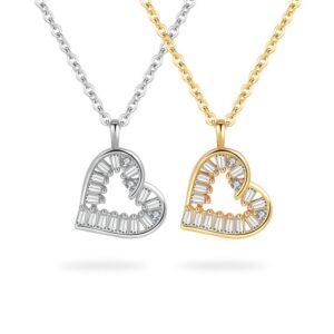 S925 sterling silver necklace heart shaped T square zircon pendant clavicle chain