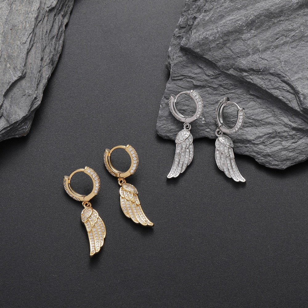 LXED4054 Hip Hop copper inlaid zircon earrings Fashion smart wing earrings - Image 7