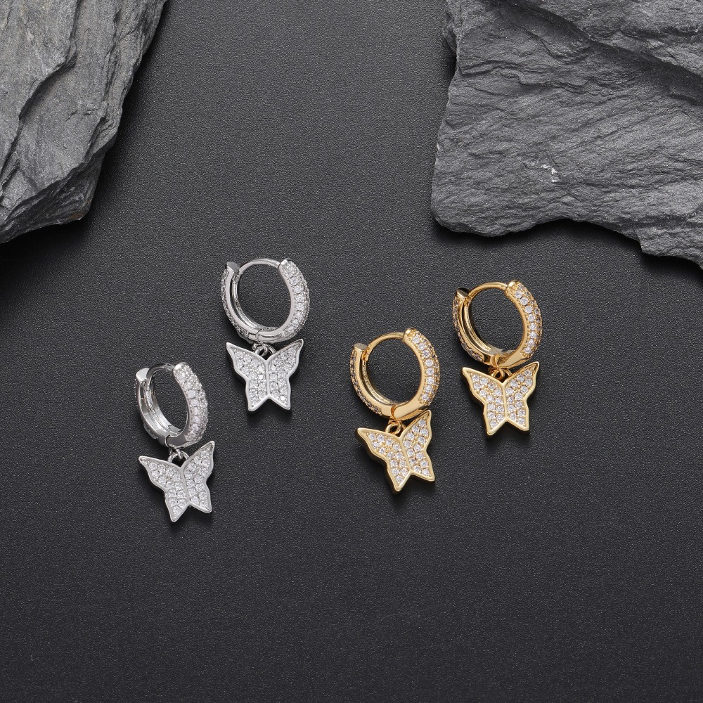 LXED4058 Butterfly Earrings Hip-hop copper inlaid zircon simple versatile butterfly studs - Image 4