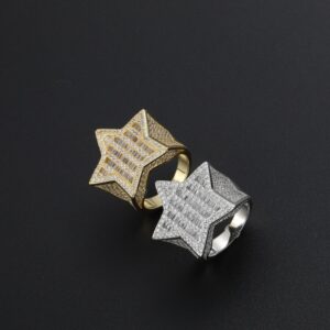 Hip Hop Ring Copper Inlay Zircon Pentagram Three-Dimensional Zircon Cuban Ring Men's Ring