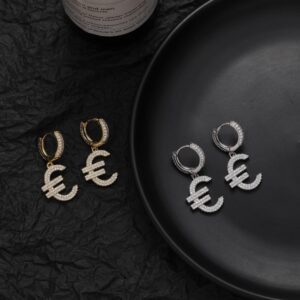 LXED4061 Hip-hop earrings Euro sign earrings Retro fashion copper full zirconium earrings