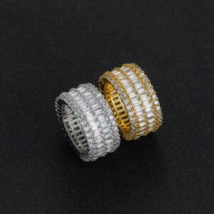 Hip Hop Ring Copper Inlaid Zircon 12mm Rectangular Round Cuban Ring Men's Ring