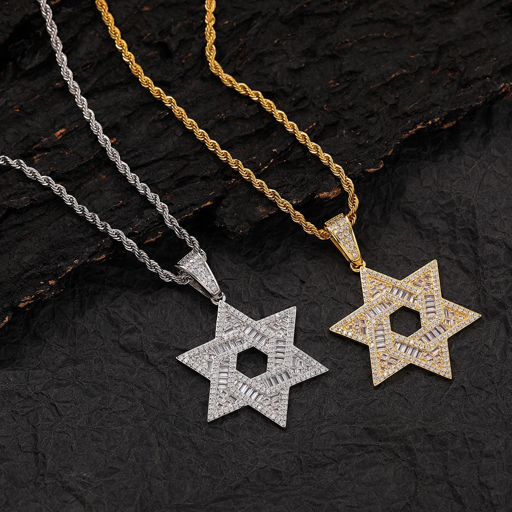 Hip hop pendant copper inlaid with zirconia hexagram shape - Image 4
