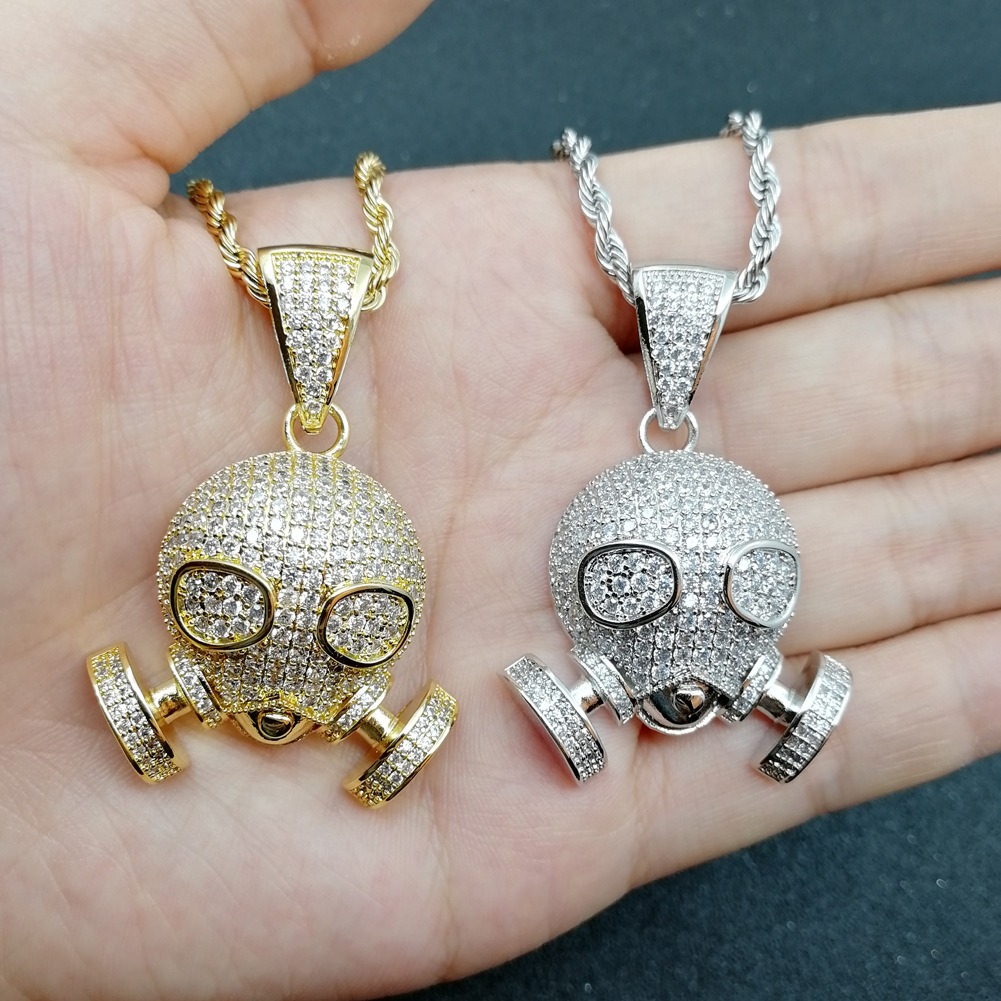 Hip hop pendant copper inlaid with zircon gas mask shape - Image 4