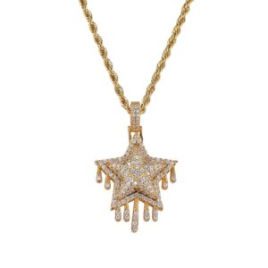 Hip hop pendant copper inlaid with zircon droplets in the shape of a five-pointed star