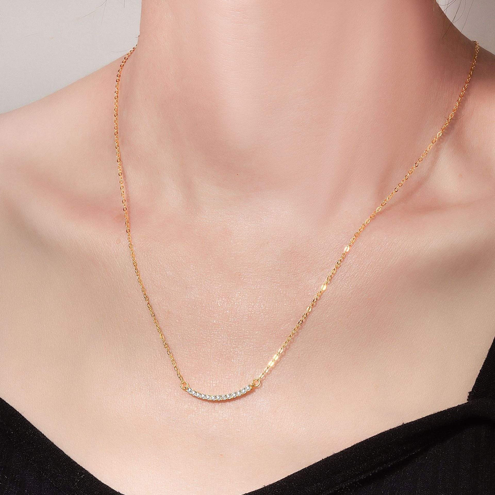 S925 sterling silver necklace silver inlaid with zircon smile pendant clavicle chain - Image 5