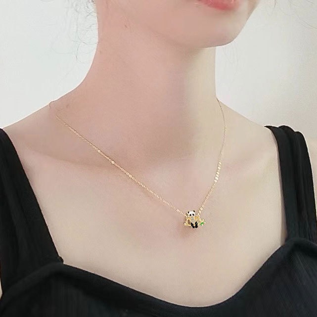 S925 sterling silver necklace silver inlaid zircon panda pendant clavicle chain - Image 5