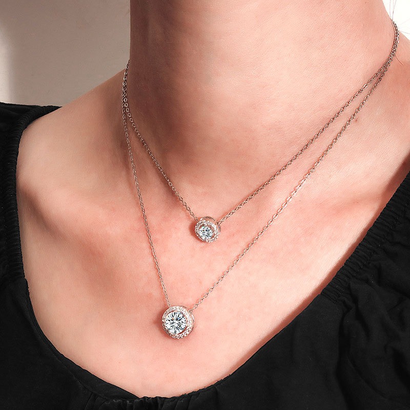 S925 sterling silver necklace moissanite round pendant clavicle chain - Image 6