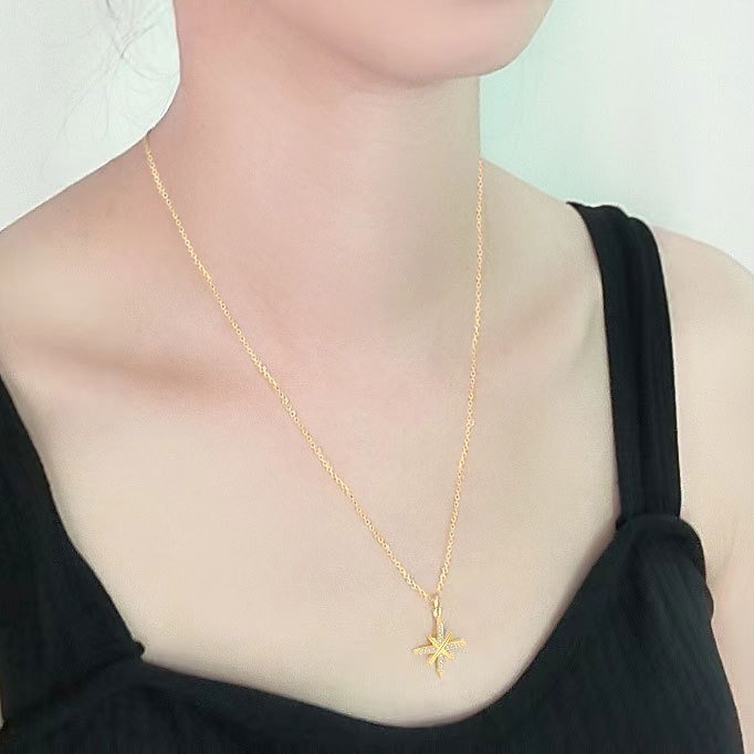 S925 sterling silver necklace silver inlaid zircon star pendant clavicle chain - Image 5