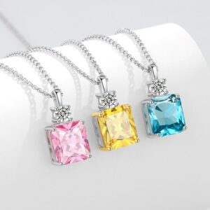 S925 sterling silver necklace silver inlaid zircon rectangular ice flower high carbon pendant clavicle chain