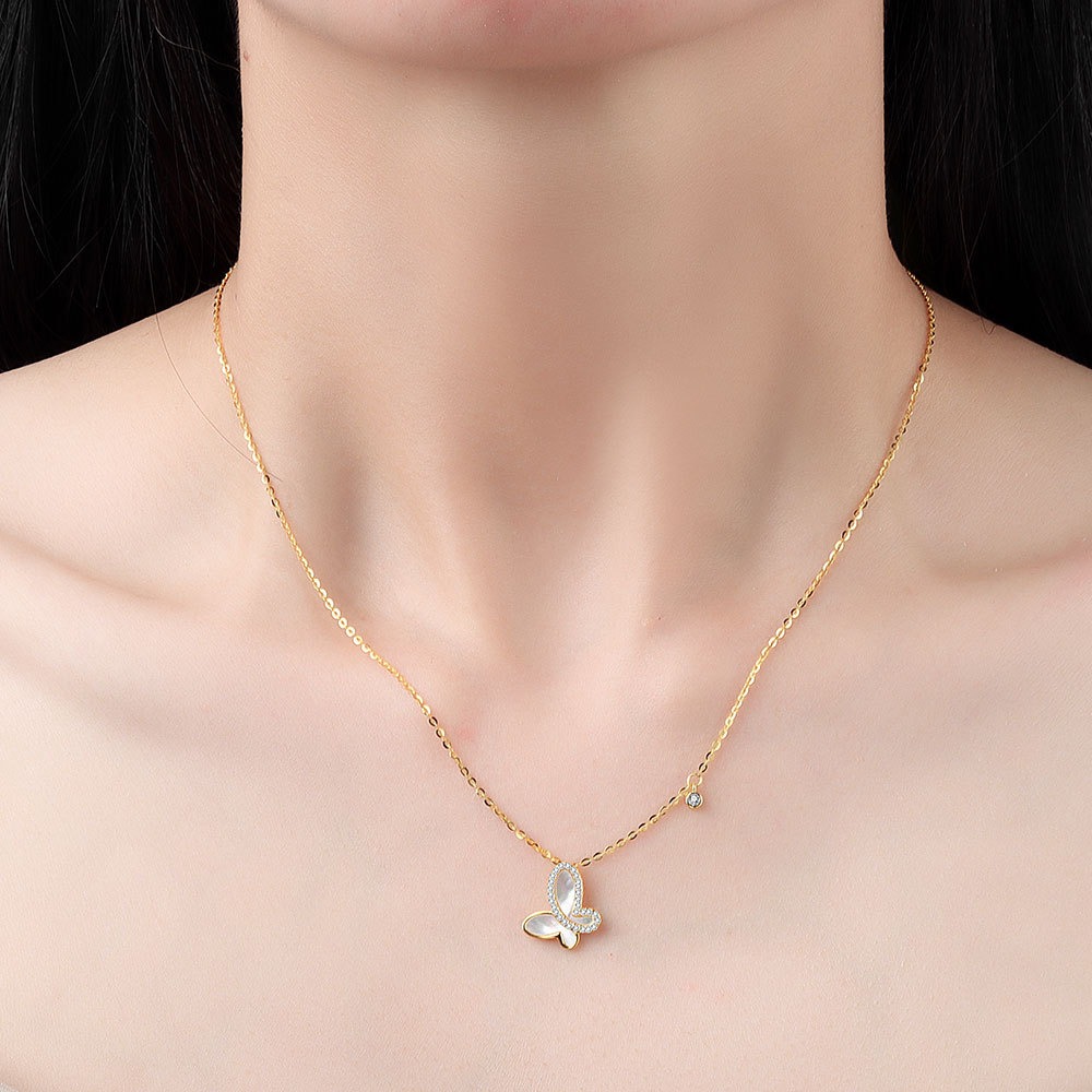 S925 sterling silver necklace silver set with zircon butterfly mother-of-pearl pendant clavicle chain - Image 5