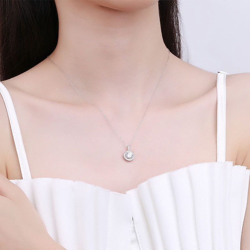 S925 sterling silver necklace round moissanite pendant clavicle chain - Image 5