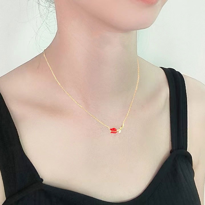 S925 sterling silver necklace tulip flower pendant clavicle chain - Image 5