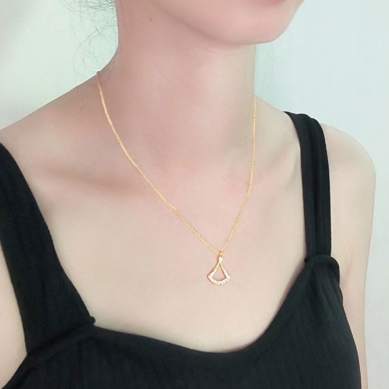 S925 sterling silver necklace hollow fan pendant clavicle chain - Image 5