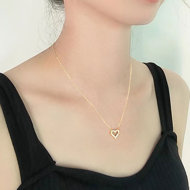 S925 sterling silver necklace hollow heart pendant clavicle chain - Image 5