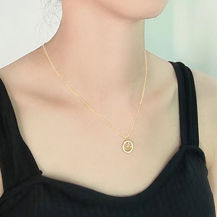 S925 sterling silver necklace smiley face pendant clavicle chain - Image 5