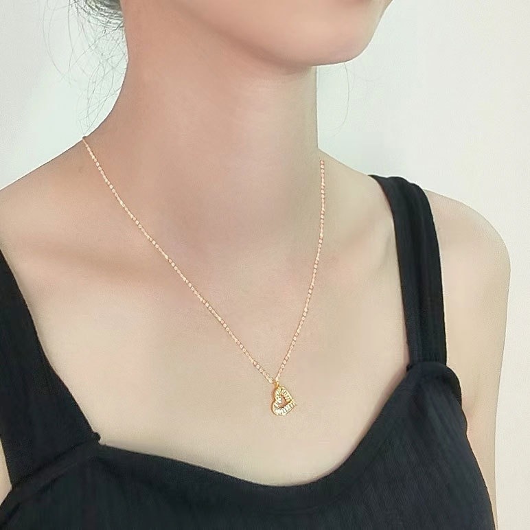 S925 sterling silver necklace heart shaped T square zircon pendant clavicle chain - Image 5