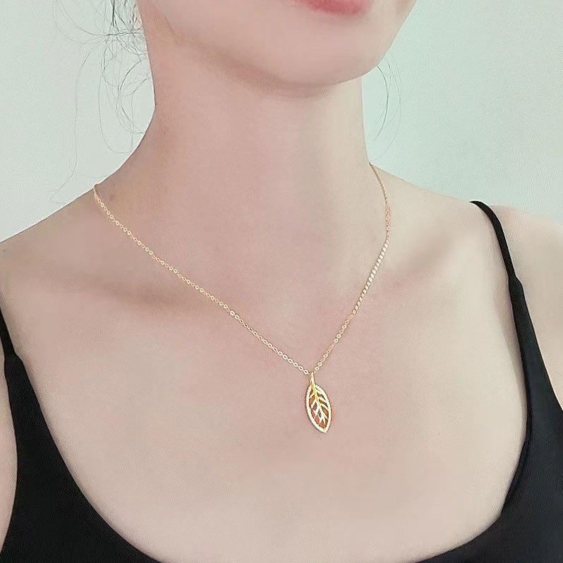 S925 sterling silver necklace leaf pendant clavicle chain - Image 6