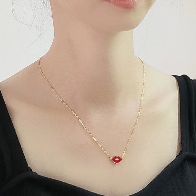 S925 sterling silver necklace red lip pendant clavicle chain - Image 5