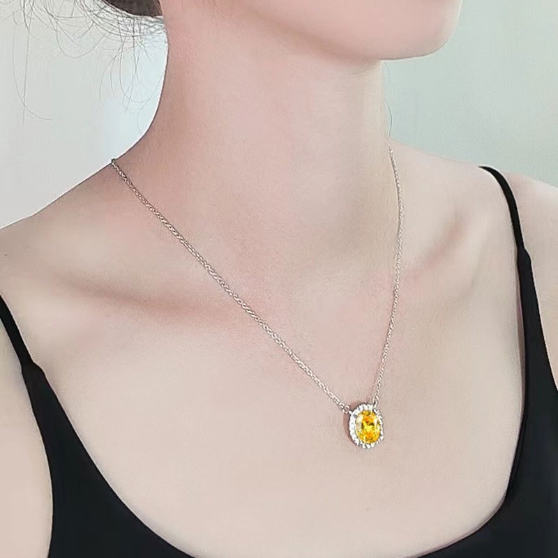 S925 sterling silver necklace oval pendant clavicle chain - Image 5