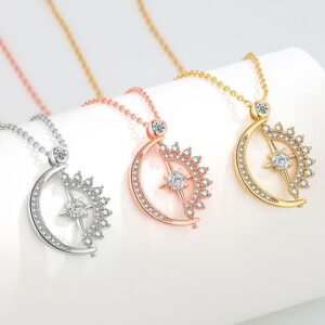 S925 sterling silver necklace sun and moon pendant clavicle chain