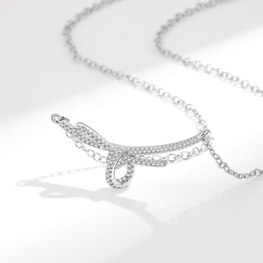 S925 sterling silver necklace bow pendant clavicle chain - Image 4