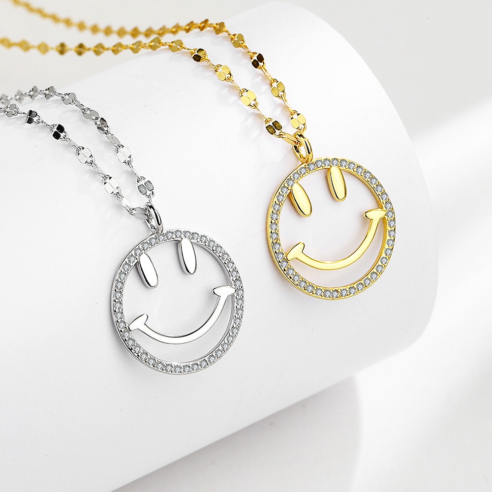 S925 sterling silver necklace smiley face pendant clavicle chain - Image 5