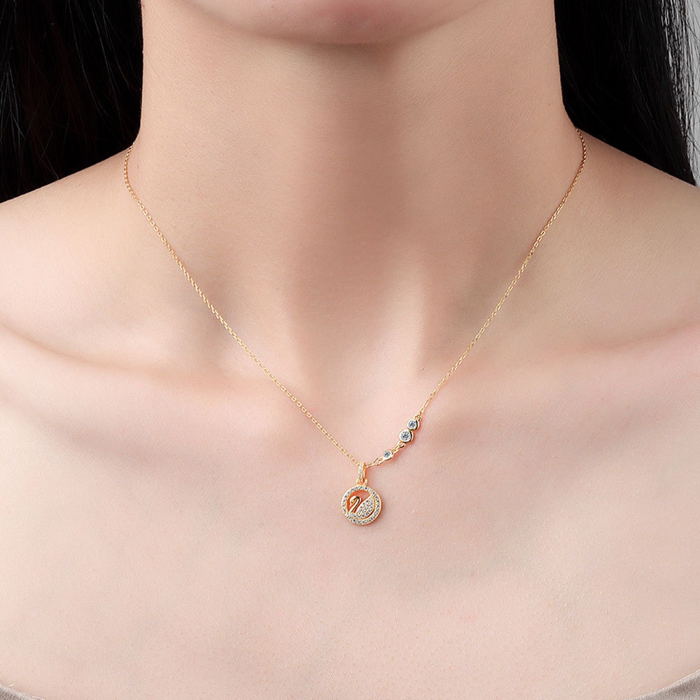 S925 sterling silver necklace round swan pendant clavicle chain - Image 6