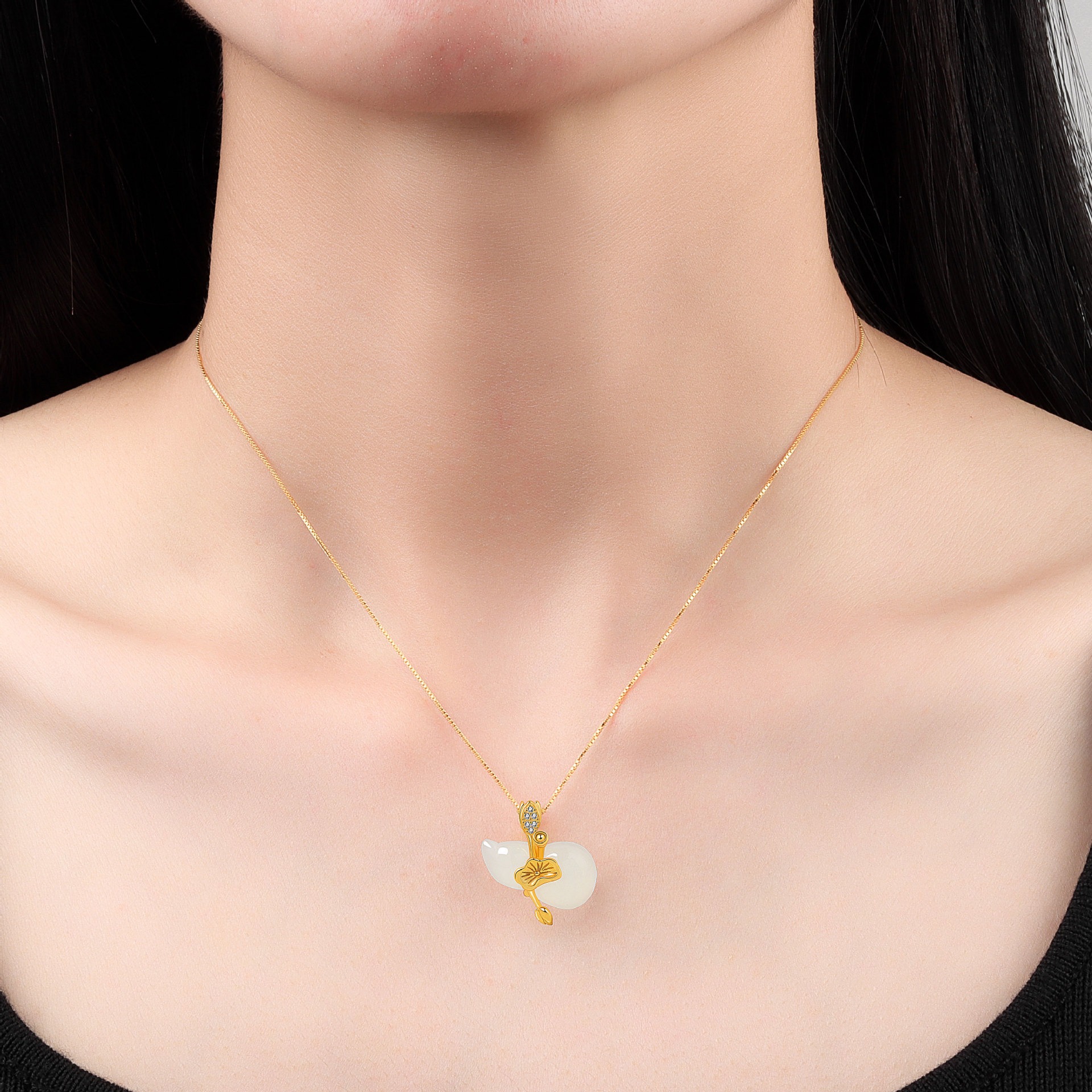 S925 sterling silver necklace chalcedony gourd pendant clavicle chain - Image 5