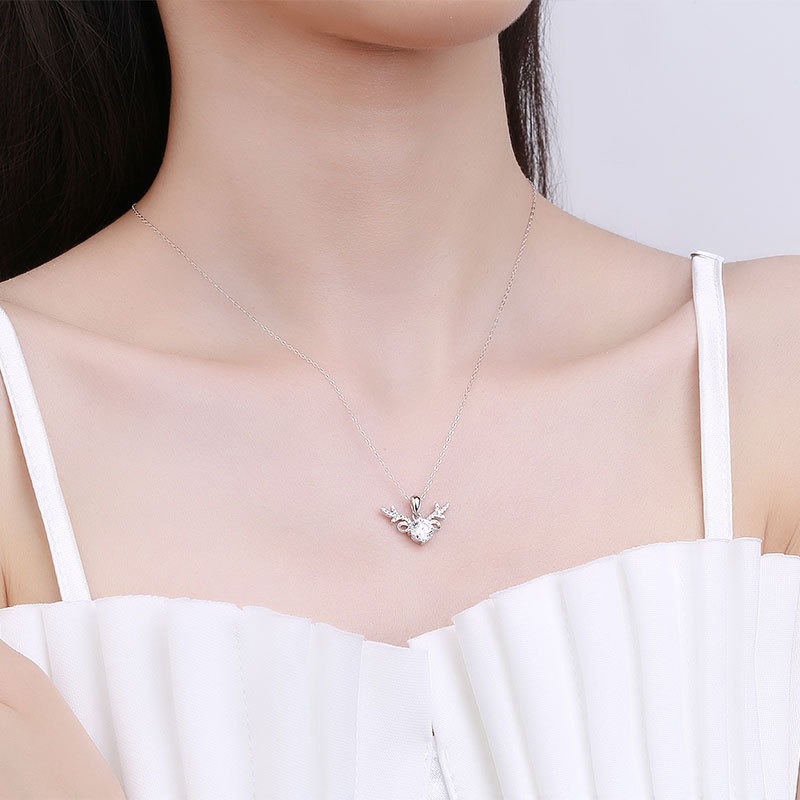 S925 sterling silver necklace GRA moissanite deer head pendant clavicle chain - Image 4