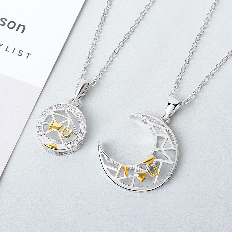 S925 sterling silver necklace sun moon couple pendant clavicle chain - Image 4